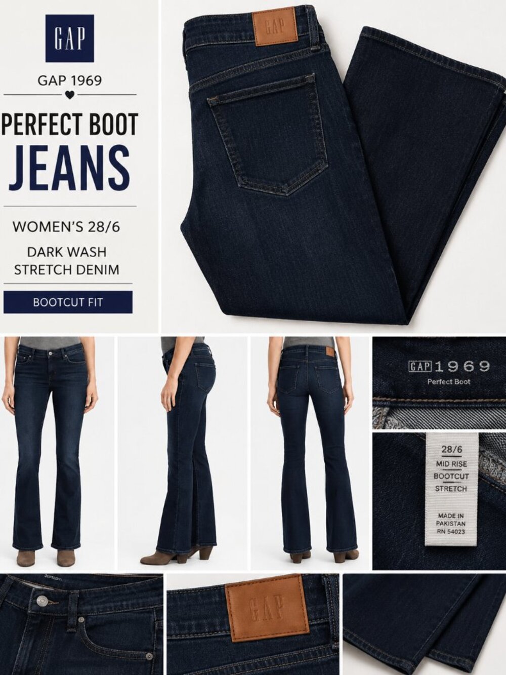 GAP 1969 Perfect Boot Jeans Women’s 28/6 Dark Wash Stretch Denim
